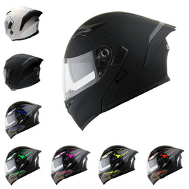 1Storm Motorcycle Modular Full Face Flip up Dual Visor Helmet + Spoiler + Motorcycle Bluetooth Headset: HB89