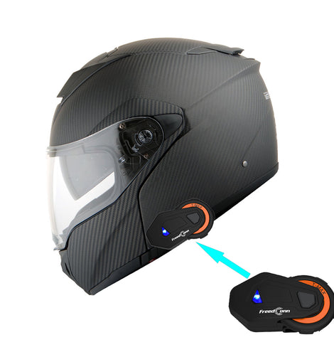 Martian Genuine Real Carbon Fiber Motorcycle Modular Flip up Full Face Helmet + Motorcycle Bluetooth Headset: HB-BMF-B10 Matt Carbon Black