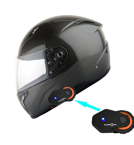 Martian Genuine Real Carbon Fiber Motorcycle Full Face Helmet + Motorcycle Bluetooth Headset: HB-BFF-L5 Glossy Carbon Black