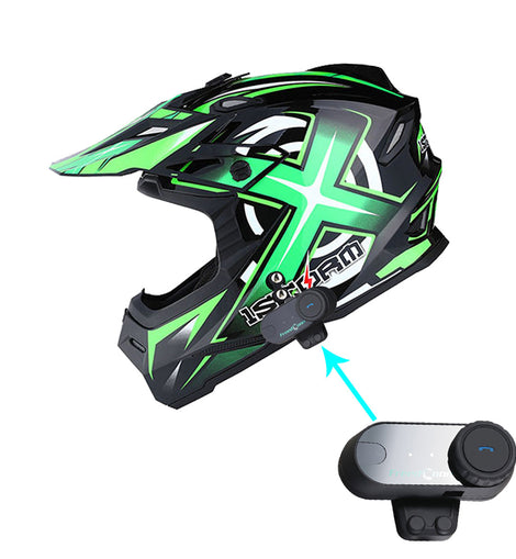 1Storm Adult Motocross Helmet BMX MX ATV Dirt Bike Helmet Racing Style HF801 + Motorcycle Bluetooth Headset