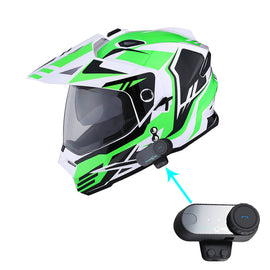 1Storm Dual Sport Motorcycle Motocross Off Road Full Face Helmet Dual Visor HF802 + Motorcycle Bluetooth Headset