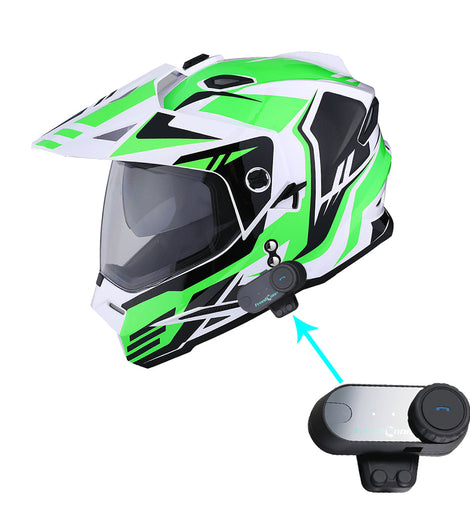 1Storm Dual Sport Motorcycle Motocross Off Road Full Face Helmet Dual Visor HF802 + Motorcycle Bluetooth Headset