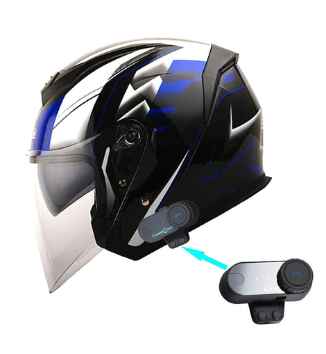 1Storm Motorcycle Open Face Helmet Scooter Classical Knight Bike Dual Lens/Sun Visor + Motorcycle Bluetooth Headset: HJK526