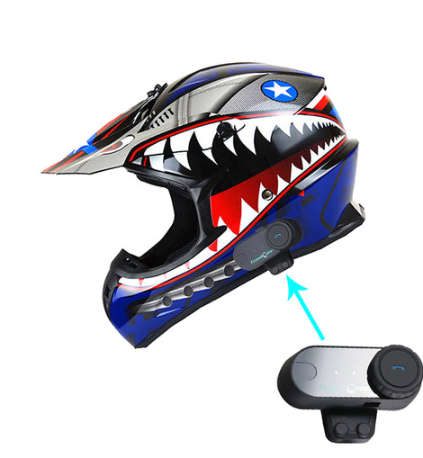 1Storm Adult Motocross Helmet BMX MX ATV Dirt Bike Downhill Mountain Bike Helmet Racing Style HKY_SC09S + Motorcycle Bluetooth Headset